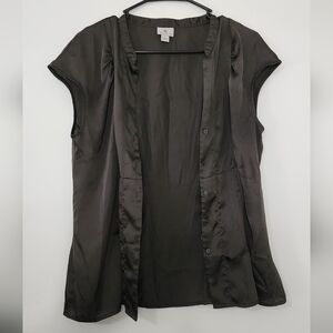 Worthington Brown Satiny Smooth Soft Button Blouse Top Shirt Size Large